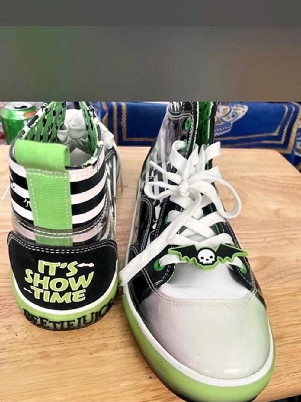 Beetlejuice Striped Green & Black Sneakers Like New - Picture 2 of 6
